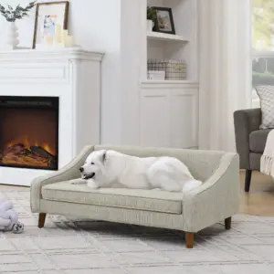 Durable Elevated Dog Sofa Bed,Pet sofa with modern irregular armrest design,Comfortable soft dog sofa-Beige