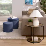 Ottoman, multi-functional combination set table Ottoman, combination of Ottoman and table, with drum stool, with storage space-Dark Blue