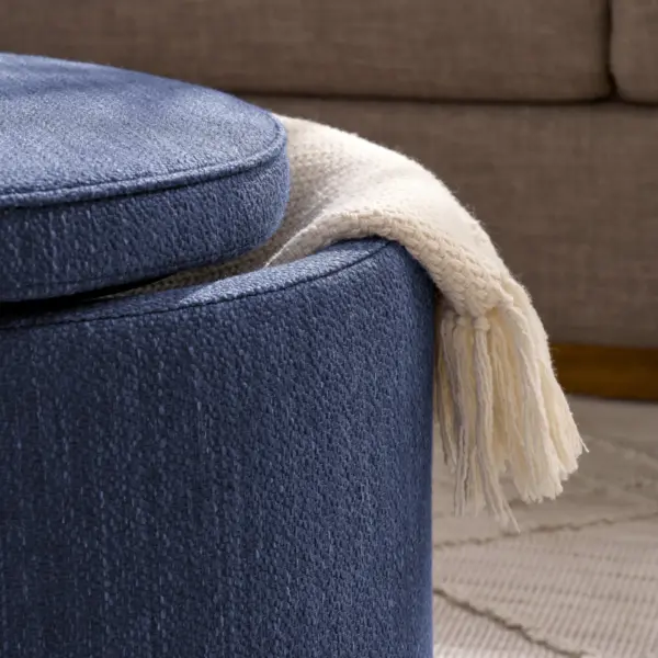 Ottoman, multi-functional combination set table Ottoman, combination of Ottoman and table, with drum stool, with storage space-Dark Blue