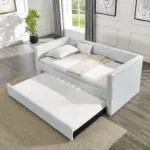 Twin Size Daybed, Upholstered sofa bed,The bottom pulls out to form a bed ,Striped corduroy fabric- Light grey(86'*43.5'*34')