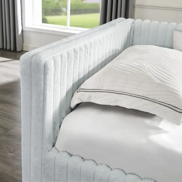 Twin Size Daybed, Upholstered sofa bed,The bottom pulls out to form a bed ,Striped corduroy fabric- Light grey(86'*43.5'*34')