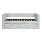 Twin Size Daybed, Upholstered sofa bed,The bottom pulls out to form a bed ,Striped corduroy fabric- Light grey(86'*43.5'*34')