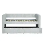 Twin Size Daybed, Upholstered sofa bed,The bottom pulls out to form a bed ,Striped corduroy fabric- Light grey(86'*43.5'*34')