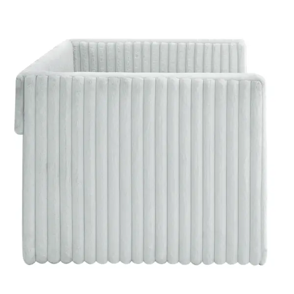 Twin Size Daybed, Upholstered sofa bed,The bottom pulls out to form a bed ,Striped corduroy fabric- Light grey(86'*43.5'*34')