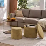 Ottoman, multi-functional combination set table Ottoman, combination of Ottoman and table, with drum stool, with storage space-Dark yellow