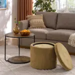 Ottoman, multi-functional combination set table Ottoman, combination of Ottoman and table, with drum stool, with storage space-Dark yellow