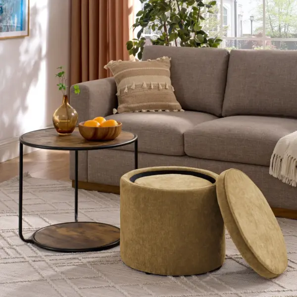 Ottoman, multi-functional combination set table Ottoman, combination of Ottoman and table, with drum stool, with storage space-Dark yellow