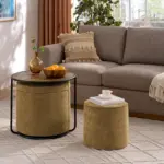 Ottoman, multi-functional combination set table Ottoman, combination of Ottoman and table, with drum stool, with storage space-Dark yellow