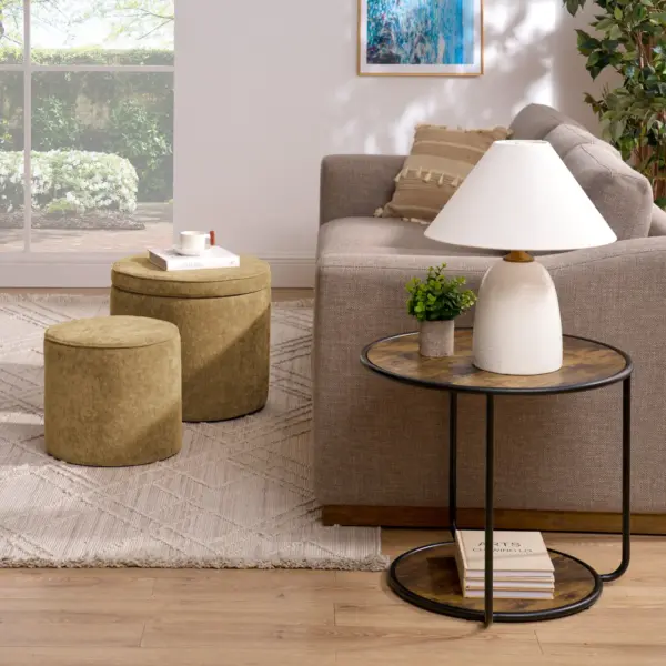 Ottoman, multi-functional combination set table Ottoman, combination of Ottoman and table, with drum stool, with storage space-Dark yellow
