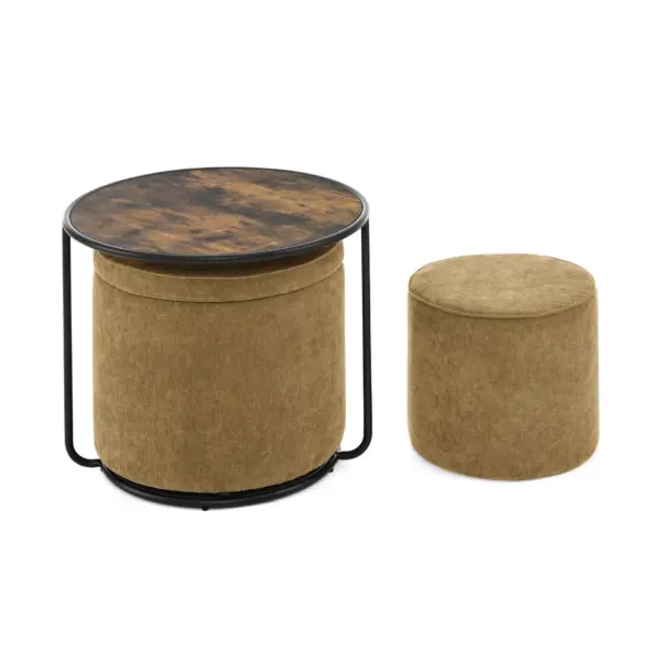 Ottoman, multi-functional combination set table Ottoman, combination of Ottoman and table, with drum stool, with storage space-Dark yellow