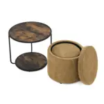 Ottoman, multi-functional combination set table Ottoman, combination of Ottoman and table, with drum stool, with storage space-Dark yellow