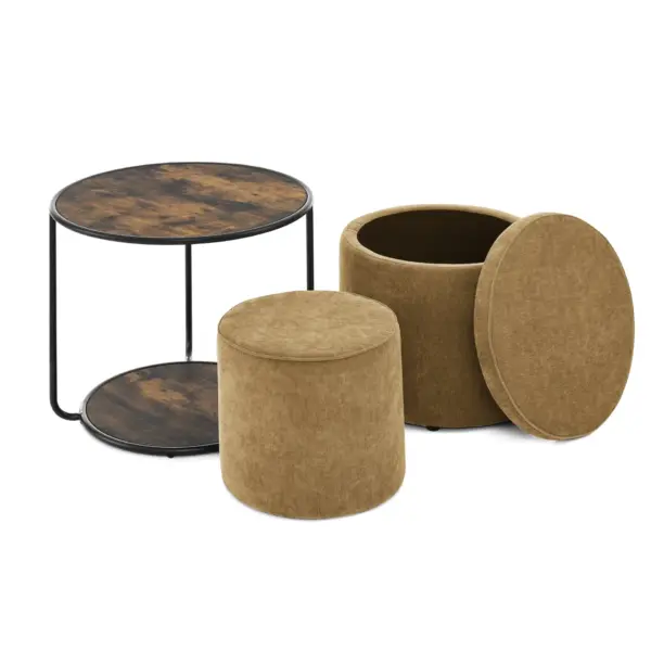 Ottoman, multi-functional combination set table Ottoman, combination of Ottoman and table, with drum stool, with storage space-Dark yellow