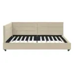 Full Size Upholstered Tufted Bed Frame, Sofa Bed Frame with Comfortable Backrest and Armrests, Full Size Bed for Bedroom, Living Room,Velvet, NEW BEIGE(80.5''*59''*30.5'')