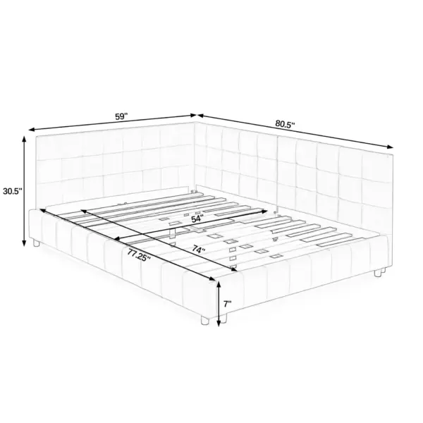 Full Size Upholstered Tufted Bed Frame, Sofa Bed Frame with Comfortable Backrest and Armrests, Full Size Bed for Bedroom, Living Room,Velvet, NEW BEIGE(80.5''*59''*30.5'')