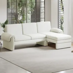 94.1' Convertible Futon Sofa Bed Futon Sofa Couch with an Adjustable Backrest, a Reversible Chaise Lounge and Two Removable Armrest Pillows for Living Room, Beige