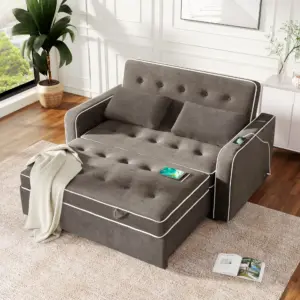 61.4' Upholstered Sleeper Bed , Pull Out Sofa Bed Couch attached two throw pillows,Dual USB Charging Port and Adjustable Backrest for Living Room Space(Old SKU:WF297903AAE),BROWN GRAY