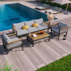 4 Pieces Outdoor Sectional Sofa Set 5-person Patio Seating Group Outdoor Cnversation Set with Cushions and a Coffee Table for Patios, Gardens, or Balcony, Grey