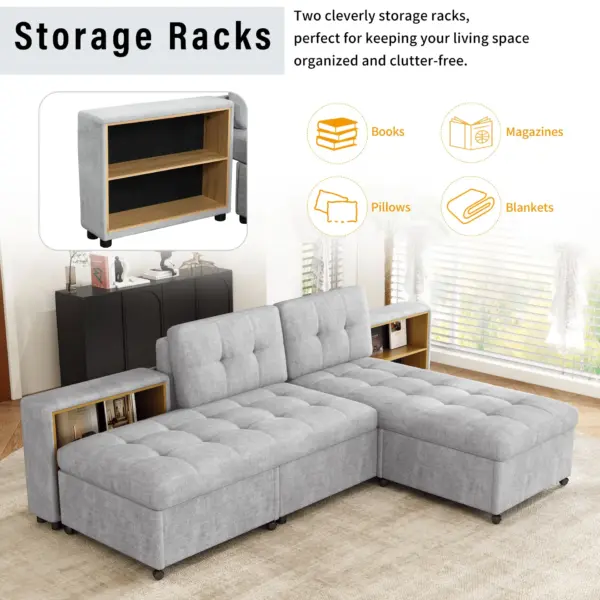 121.2' Versatile Sofa Bed Modular Sofa Free-combined Sofa with Two Storage Racks, Gray