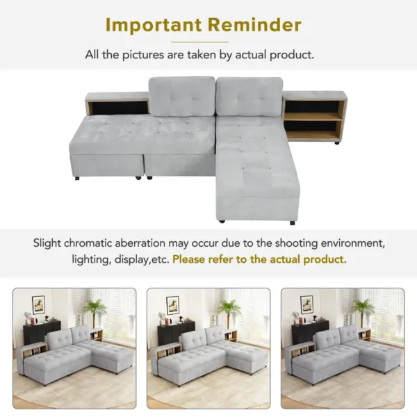 121.2' Versatile Sofa Bed Modular Sofa Free-combined Sofa with Two Storage Racks, Gray