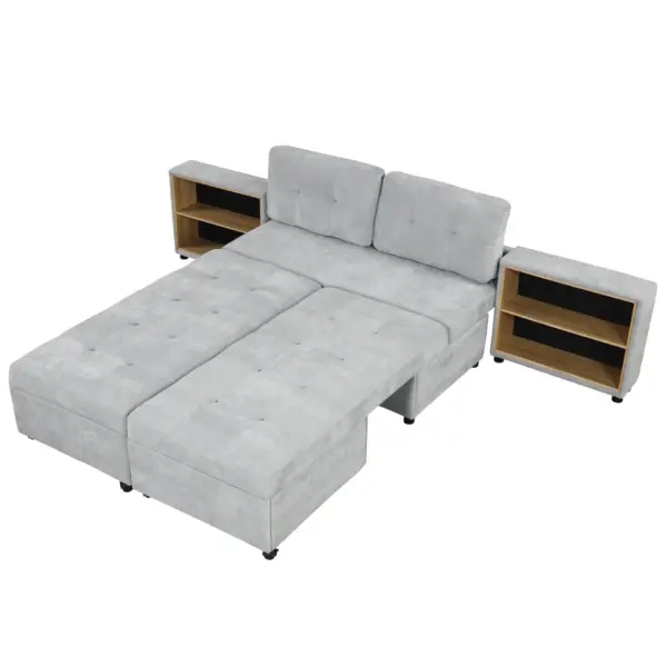 121.2' Versatile Sofa Bed Modular Sofa Free-combined Sofa with Two Storage Racks, Gray