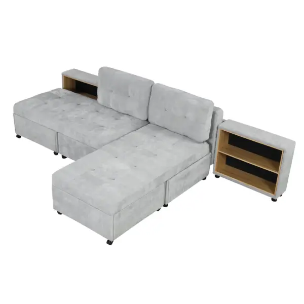 121.2' Versatile Sofa Bed Modular Sofa Free-combined Sofa with Two Storage Racks, Gray