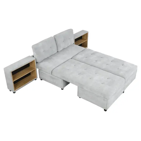 121.2' Versatile Sofa Bed Modular Sofa Free-combined Sofa with Two Storage Racks, Gray