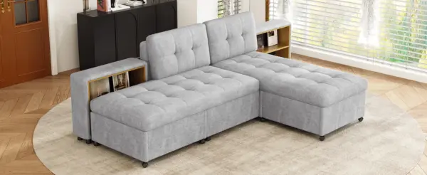 121.2' Versatile Sofa Bed Modular Sofa Free-combined Sofa with Two Storage Racks, Gray