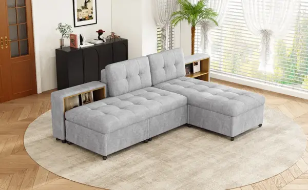 121.2' Versatile Sofa Bed Modular Sofa Free-combined Sofa with Two Storage Racks, Gray