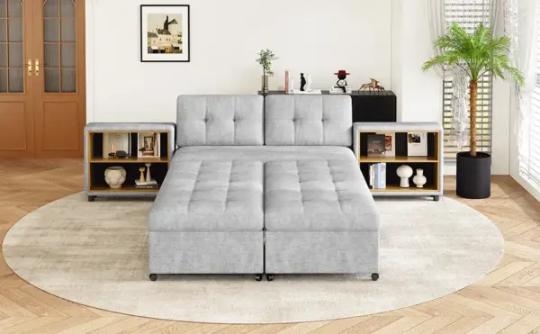 121.2' Versatile Sofa Bed Modular Sofa Free-combined Sofa with Two Storage Racks, Gray