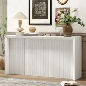 Acacia Wood Veneer Simple Entryway Table with Wavy Design,Suitable for Study,Entryway, Hallway, Living Room, Foyer