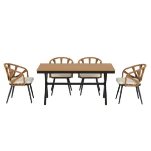 Contemporary Outdoor Set with PE Rattan Chairs and Plastic Wood Table,Suitable for Gardens and Lawns