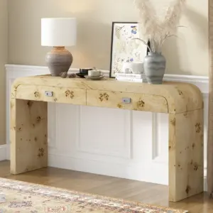 Modern Entryway Table with Burl Wood Veneer,Suitable for Entryway, Hallway, Living Room, Foyer, Corridor