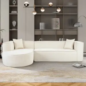 Modern Style Sectional Sofa,Sponge Sectional Sofa Couch,Modular L-Shape Sofa Couch with Elegant curved design and luxurious chenille fabric,two throw pillows,for Living Room, Study