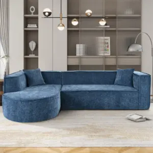 Modern Style Sectional Sofa,Sponge Sectional Sofa Couch,Modular L-Shape Sofa Couch with Elegant curved design and luxurious chenille fabric,two throw pillows,for Living Room, Study