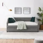 Full Size Daybed with Trundle Upholstered Tufted Sofa Bed, Linen Fabric, Grey (82.5'x58'x34')