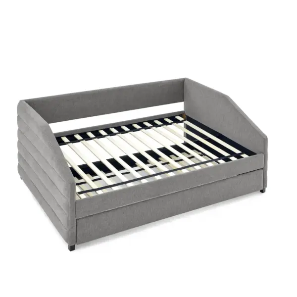 Full Size Daybed with Trundle Upholstered Tufted Sofa Bed, Linen Fabric, Grey (82.5'x58'x34')