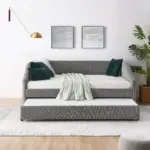 Full Size Daybed with Trundle Upholstered Tufted Sofa Bed, Linen Fabric, Grey (82.5'x58'x34')