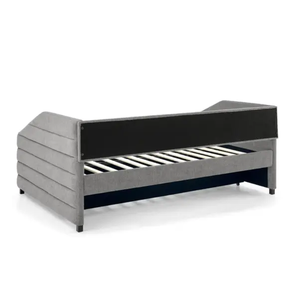 Full Size Daybed with Trundle Upholstered Tufted Sofa Bed, Linen Fabric, Grey (82.5'x58'x34')