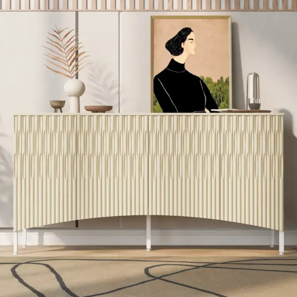 Elegant Sideboard Featuring Curved Bottom Doors with Arched Groove Design in a Stylish Four-Door Layout,Suitable for Living Rooms,Entrance and Study