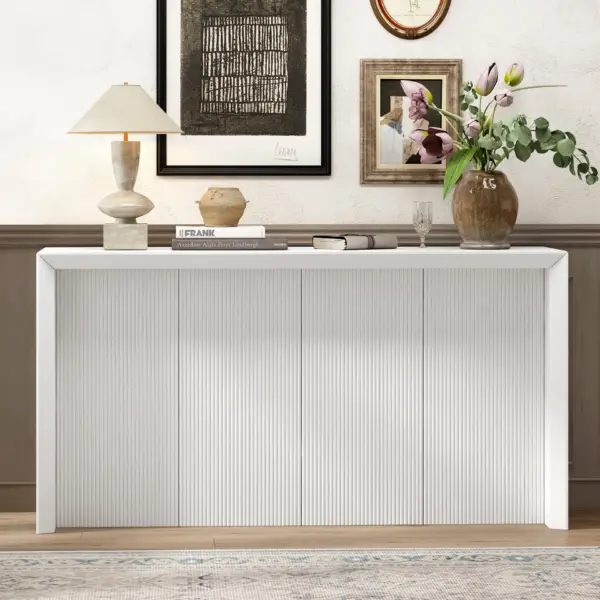 Acacia Wood Veneer Simple Entryway Table with Wavy Design,Suitable for Study,Entryway, Hallway, Living Room, Foyer