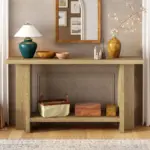 Vintage-Inspired and Ash Wood Veneer ConsoleTable with T-Leg Design,Suitable for Study,Entryway, Hallway, Living Room, Foyer