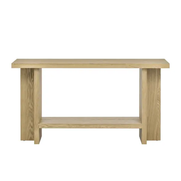 Vintage-Inspired and Ash Wood Veneer ConsoleTable with T-Leg Design,Suitable for Study,Entryway, Hallway, Living Room, Foyer