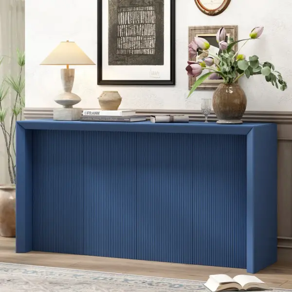 Acacia Wood Veneer Simple Entryway Table with Wavy Design,Suitable for Study,Entryway, Hallway, Living Room, Foyer