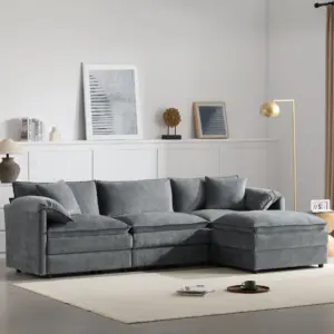 103.5' Chenille Modular Sectional Sofa with Deep and Wide Seat,L Shaped Cloud Couch Set with Double Cushions,4 Seat Sofa with Movable Ottoman,Oversized Indoor Furniture for Living Room,3 Colors