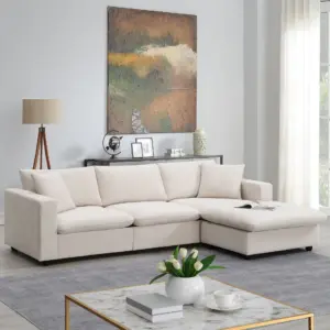 101*66' Modern Sectional Sofa with Throw Pillows,Cloud L-shaped Couch Set with Wide Seat,4 seat Polyester Comfy Fabric Couch Set with Movable Ottoman for Living Room, Apartment, Office,4 Colors