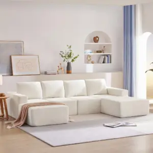 110*72' Modular U Shaped Sectional Sofa with Ottomans,Luxury Cloud Chenille Floor Couch with Deep Seat,No Assembly Required,Fully Compressed Upholstered Sofa for Living Room,Bedroom,3 Colors