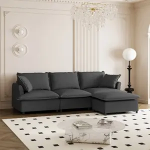 Chenille Sectional Sofa with Ottoman,L Shaped Cloud Couch Set with Throw Pillows,Free Combination,4 Seat Modular Upholstered Indoor Furniture for Living Room,Bedroom,Apartment,2 Colors