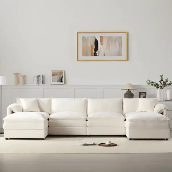 136' Chenille Modular Sectional Sofa with Deep and Wide Seat,U Shaped Cloud Couch Set with Double Cushions,6 Seat Sofa with Movable Ottomans,Oversized Indoor Furniture for Living Room,3 Colors