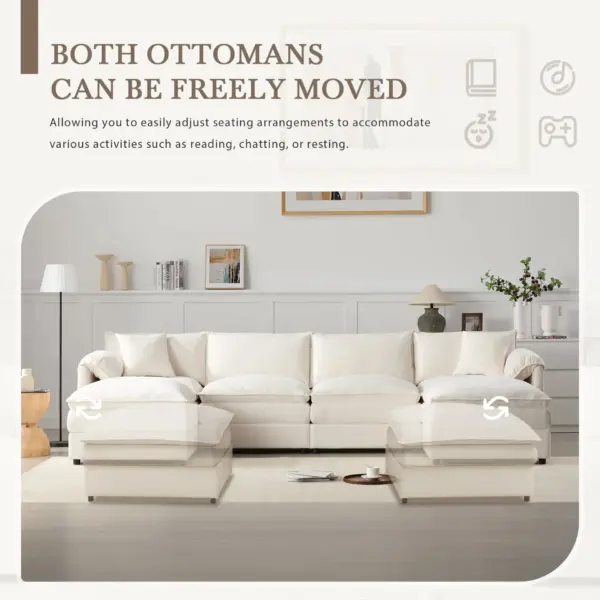 136' Chenille Modular Sectional Sofa with Deep and Wide Seat,U Shaped Cloud Couch Set with Double Cushions,6 Seat Sofa with Movable Ottomans,Oversized Indoor Furniture for Living Room,3 Colors