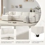 136' Chenille Modular Sectional Sofa with Deep and Wide Seat,U Shaped Cloud Couch Set with Double Cushions,6 Seat Sofa with Movable Ottomans,Oversized Indoor Furniture for Living Room,3 Colors